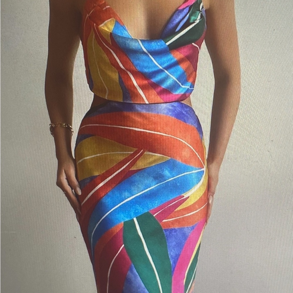 Runaway Multicolor Midi Slip Dress with Open Back